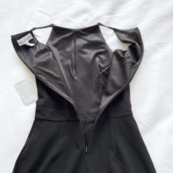 NWT Badgley Mischka Black Crop Lace Trim Cut-Out Front Playsuit Jumpsuit 0 - Picture 7 of 10